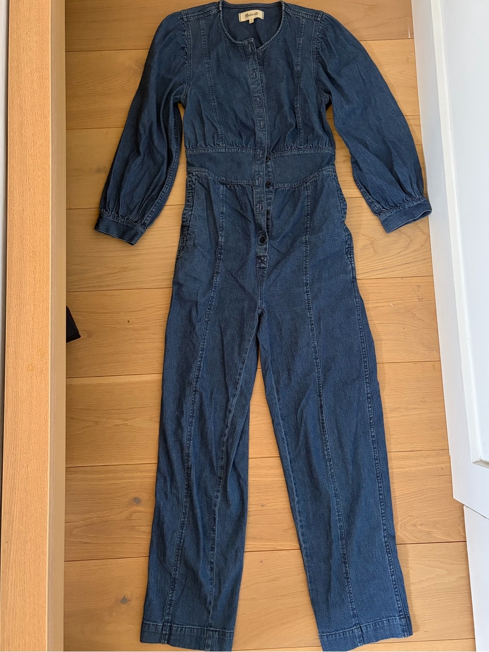Madewell Dark Blue Denim Button-Front Jumpsuit